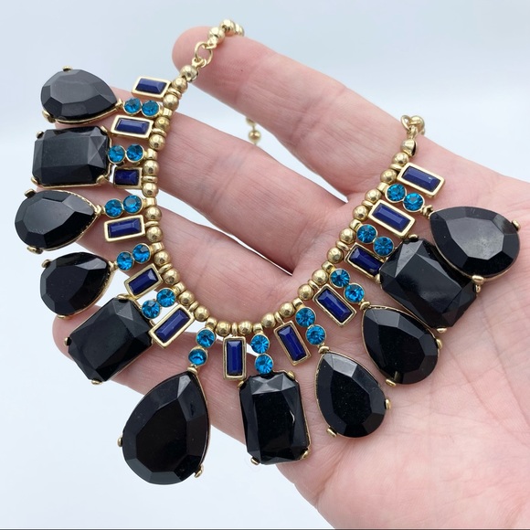 The Limited Gold Tone Ball Chain Blue Rhinestone Boho Chic Statement Necklace - Picture 3 of 10